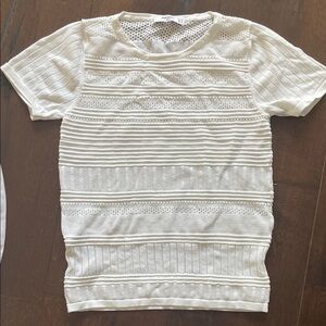 White Short Sleeve Textured Knit Top